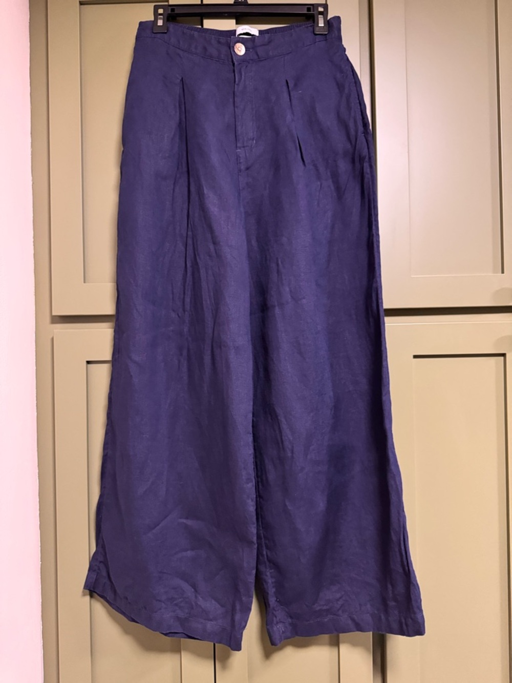 Halston Navy Linen Wide-Leg Pants - Picture 3 of 6